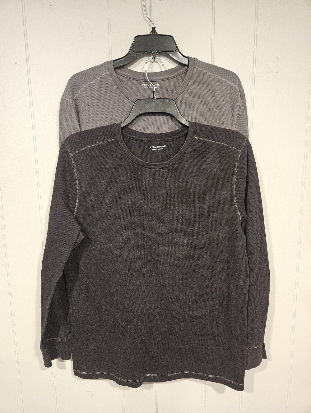 Lot Of 2 Structure Mens Large Gray & Black Long Sleeve Waffle Knit Thermal Shirt